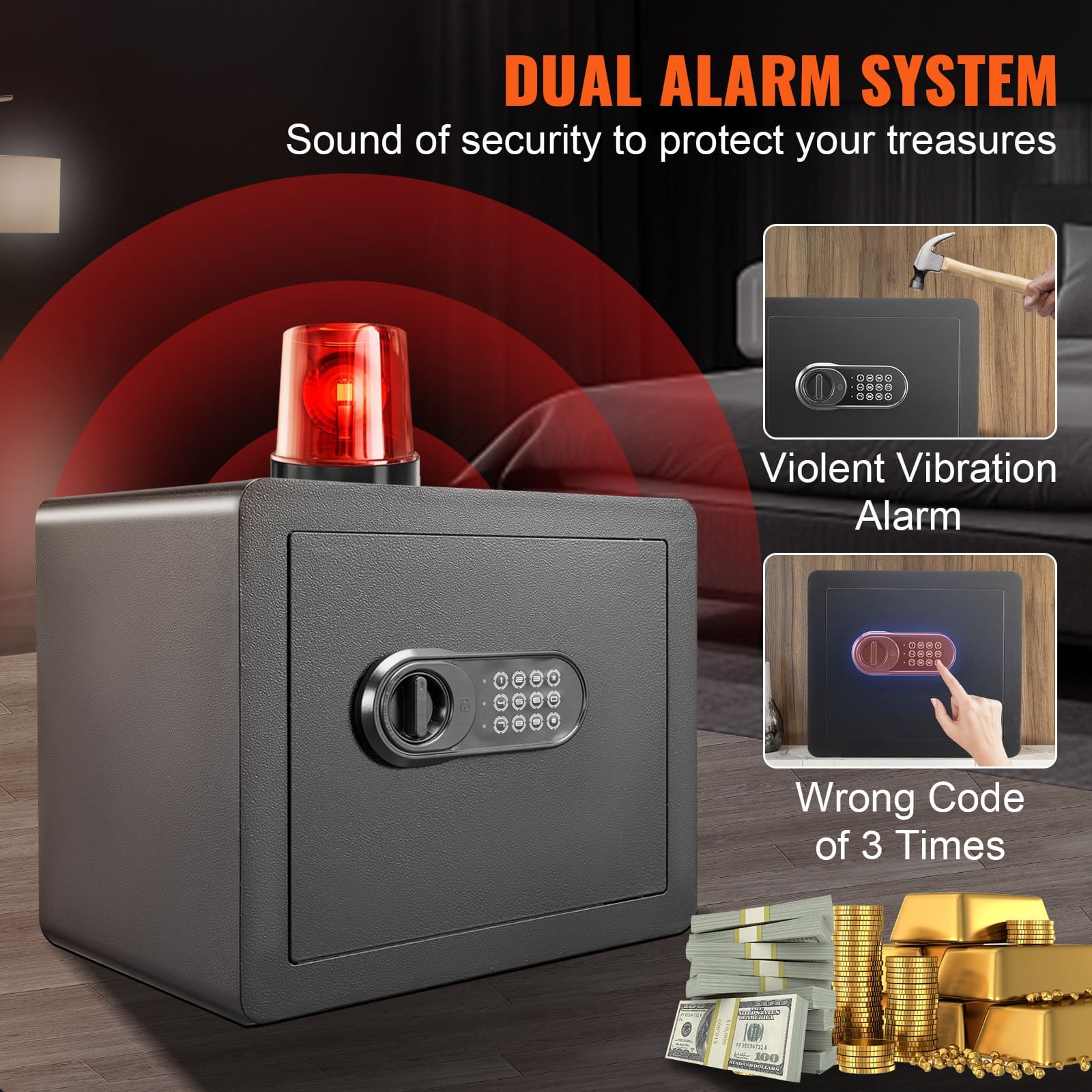 VEVOR 33.9L Digital Steel Safe with Keypad & Keys, Fire-Proof Bag, Alarm, Wall Mount, 40.1x30.0x35.1 cm for Home & Hotel - Image 5
