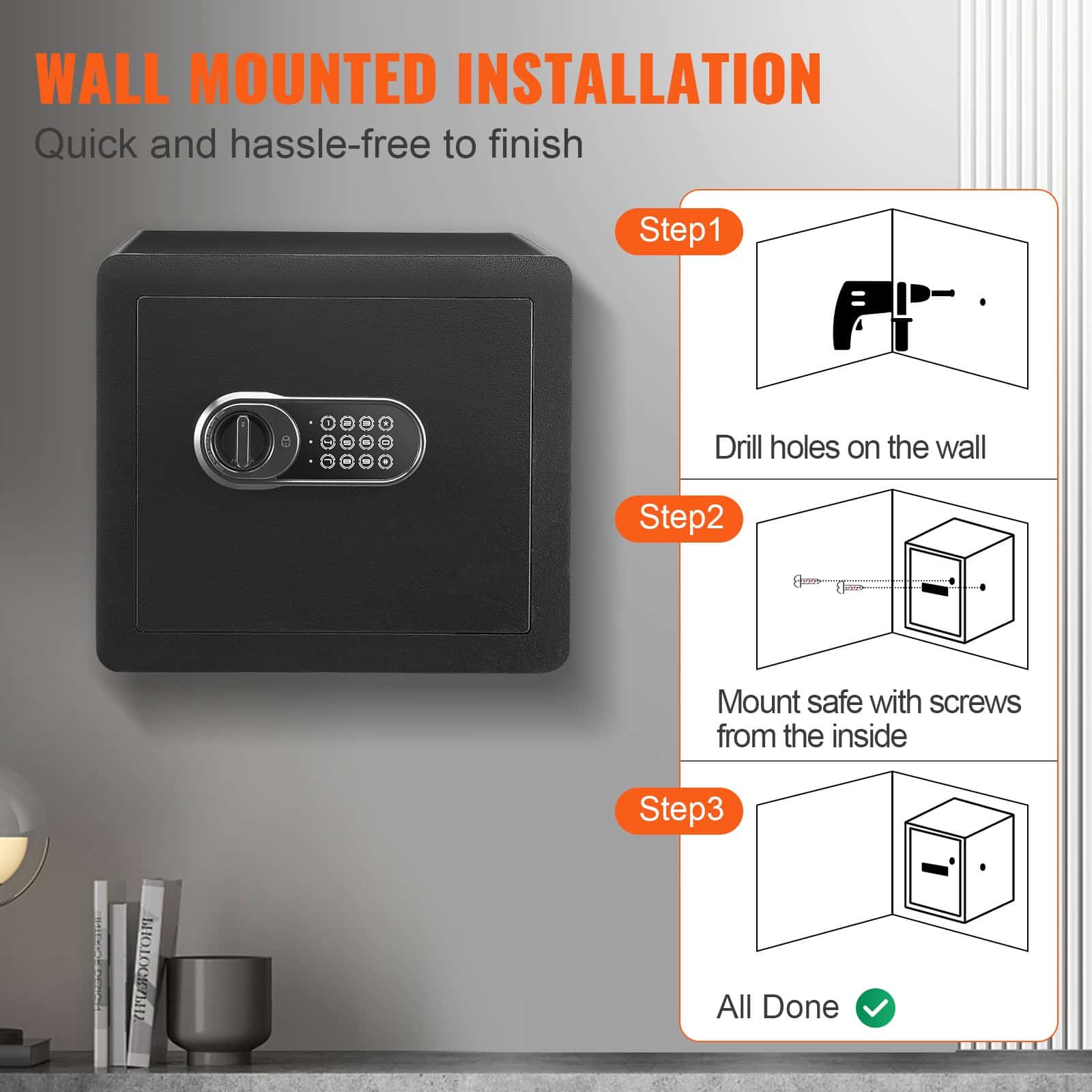 VEVOR 33.9L Digital Steel Safe with Keypad & Keys, Fire-Proof Bag, Alarm, Wall Mount, 40.1x30.0x35.1 cm for Home & Hotel - Image 6