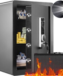 VEVOR 62L Steel Home Safe with Fingerprint, Digital Keypad, Keys & Fireproof Bag, 40x33x60cm - Secure Cash, Jewelry, Documents