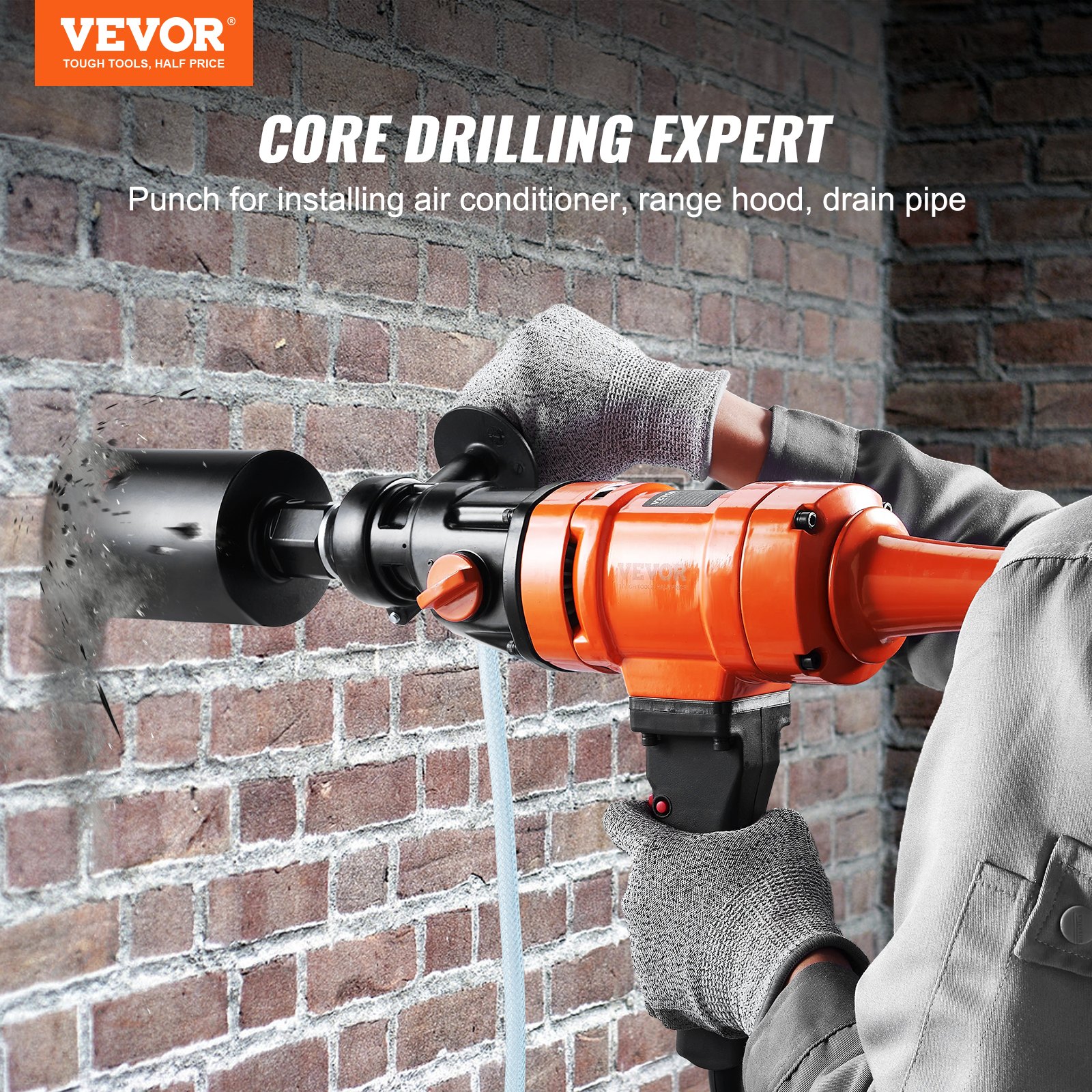 VEVOR 1500W Handheld Diamond Core Drill Machine with 10.2 cm Bit, 2-Speed Wet Concrete Core Drill Rig - Pilt 2