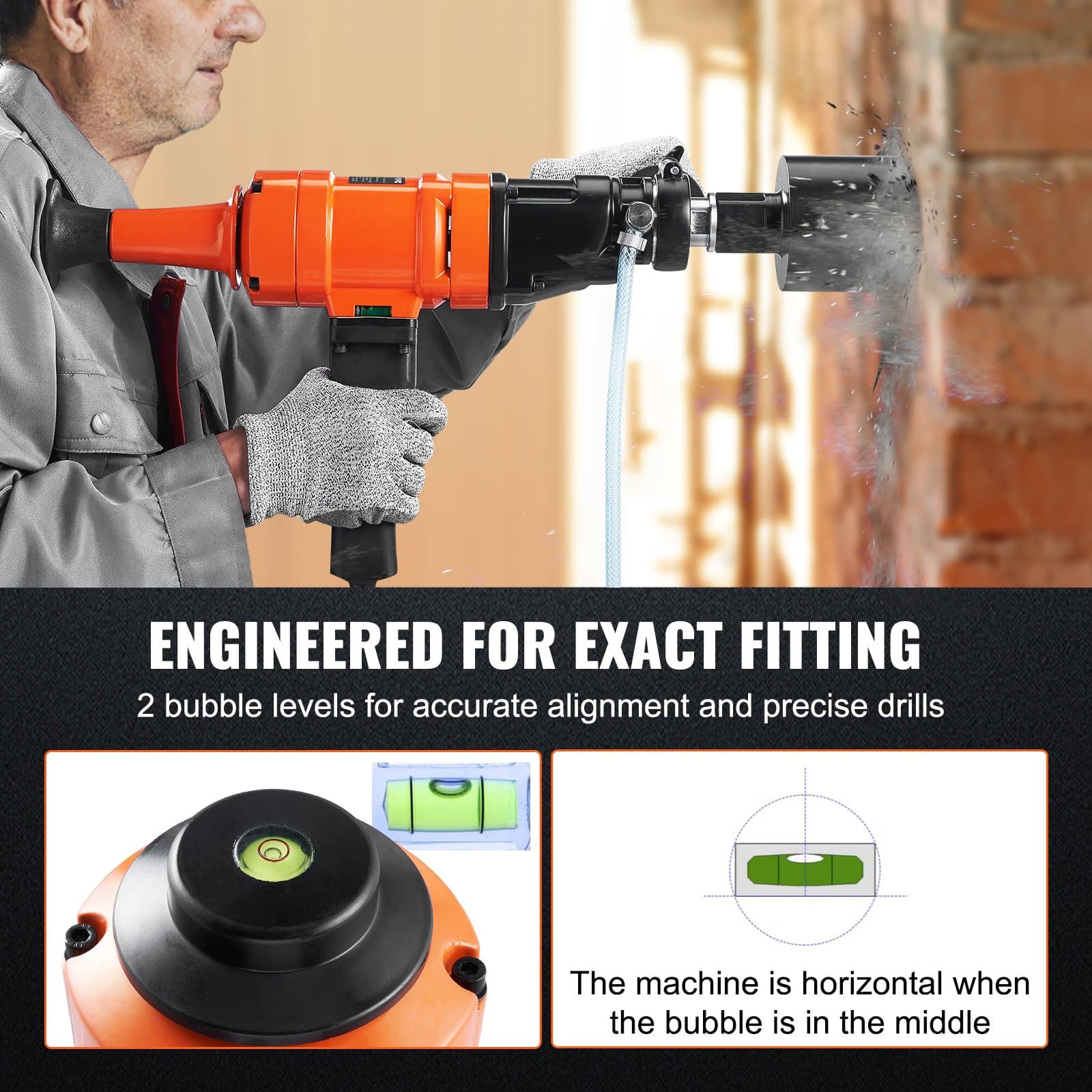 VEVOR 1500W Handheld Diamond Core Drill Machine with 10.2 cm Bit, 2-Speed Wet Concrete Core Drill Rig - Pilt 5