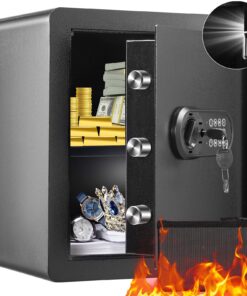 VEVOR 51L Steel Home Safe with Digital Keypad, 2 Keys & Fireproof Bag, Wall-Mount Security Safe for Cash, Jewelry, Documents - 40.1x33x42.9 cm