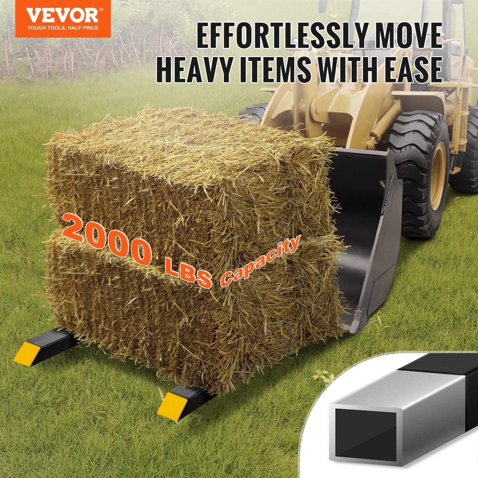VEVOR Clamp-On Pallet Forks 907 kg Capacity, 152 cm Tractor Bucket Forks, Heavy-Duty Attachment for Front Loader & Farm Use - Зображення 2