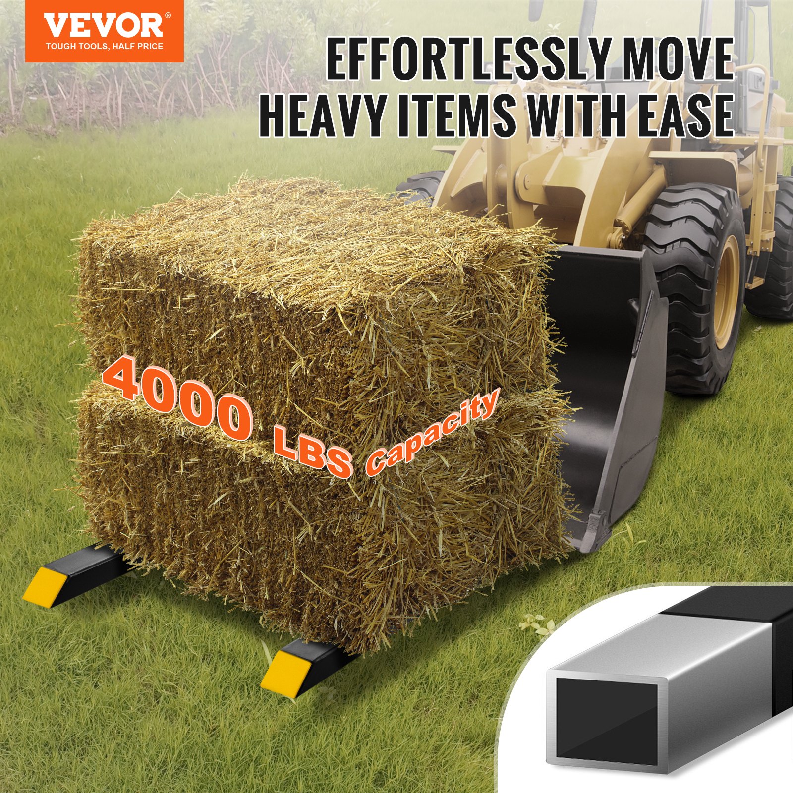 VEVOR Clamp-On Pallet Forks 1814 kg Capacity, 152 cm Heavy-Duty Tractor Bucket Forks for Loader, Skid Steer, Farm Use - Зображення 2