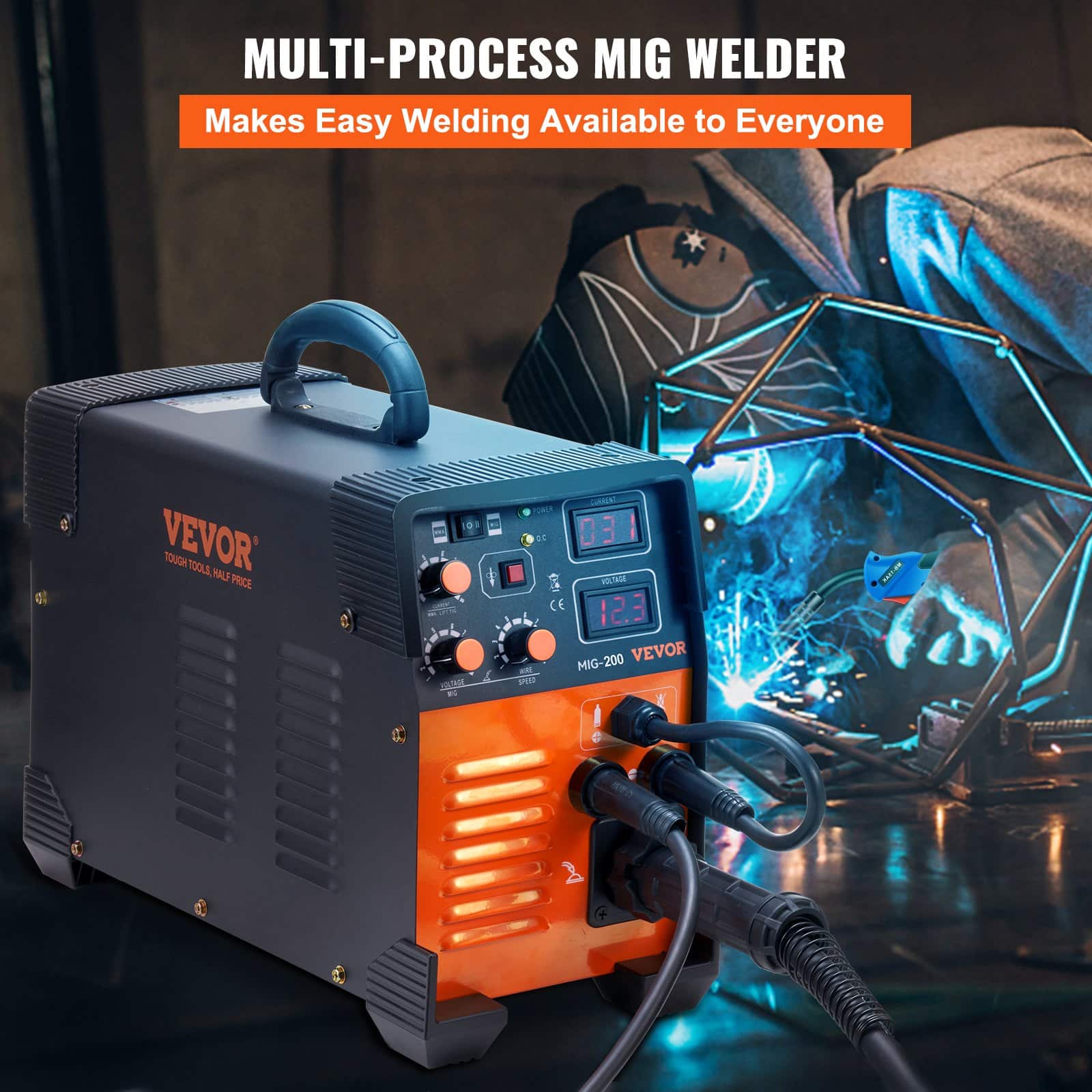 VEVOR 200A 3-in-1 MIG/TIG/MMA Welding Machine, 220V IGBT Inverter Welder with Digital Display for Steel & Metal Work - Image 2