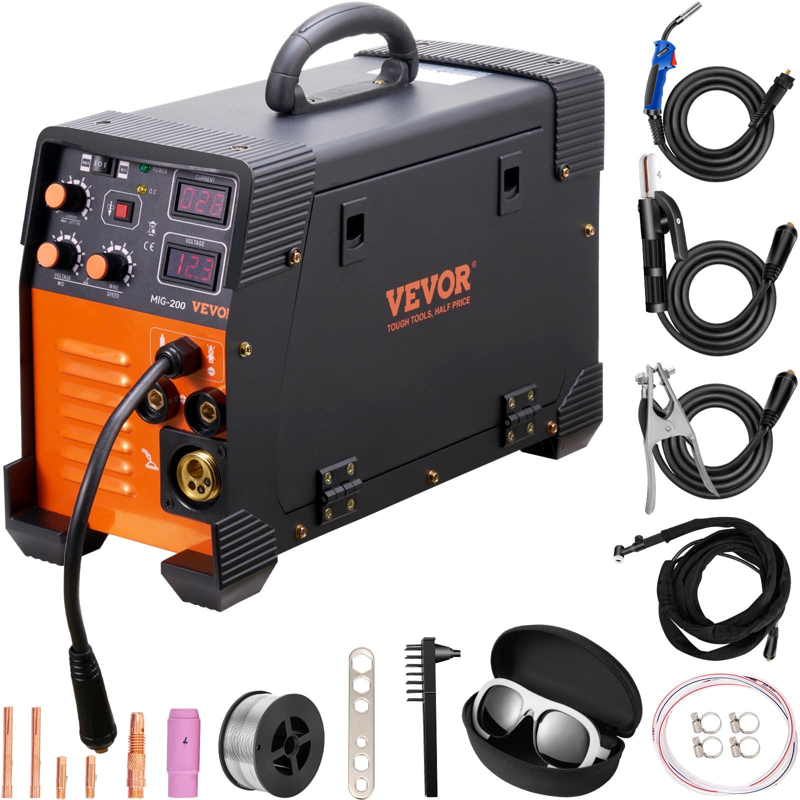 VEVOR 200A 3-in-1 MIG/TIG/MMA Welding Machine, 220V IGBT Inverter Welder with Digital Display for Steel & Metal Work
