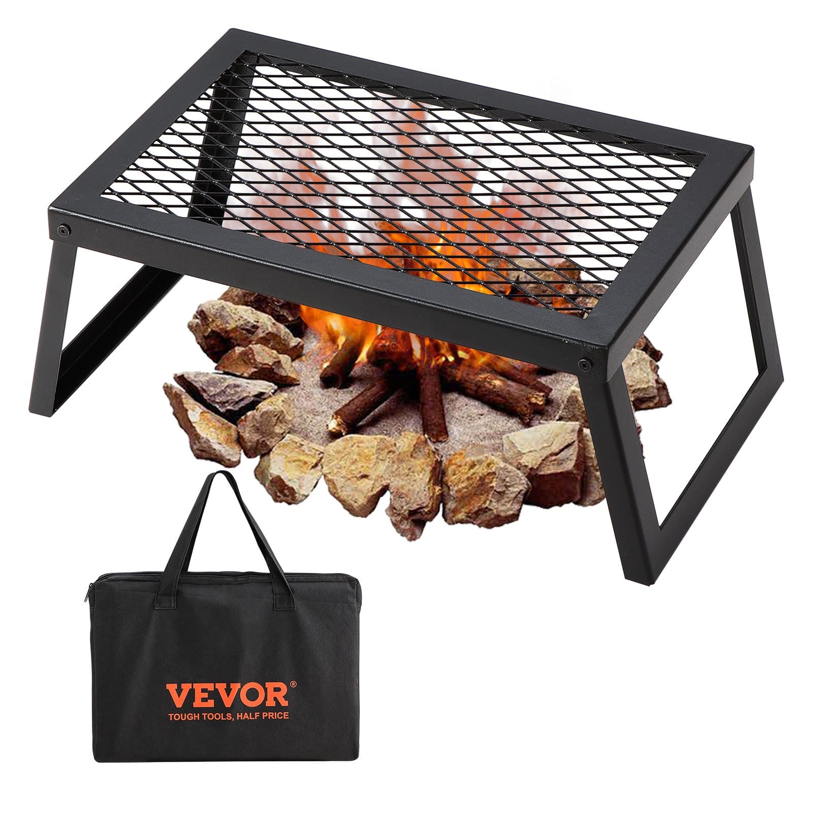 VEVOR Portable Folding Campfire Grill – Steel BBQ Fire Pit for Outdoor Cooking, Camping, Hiking & Picnic – 46x30x3 cm