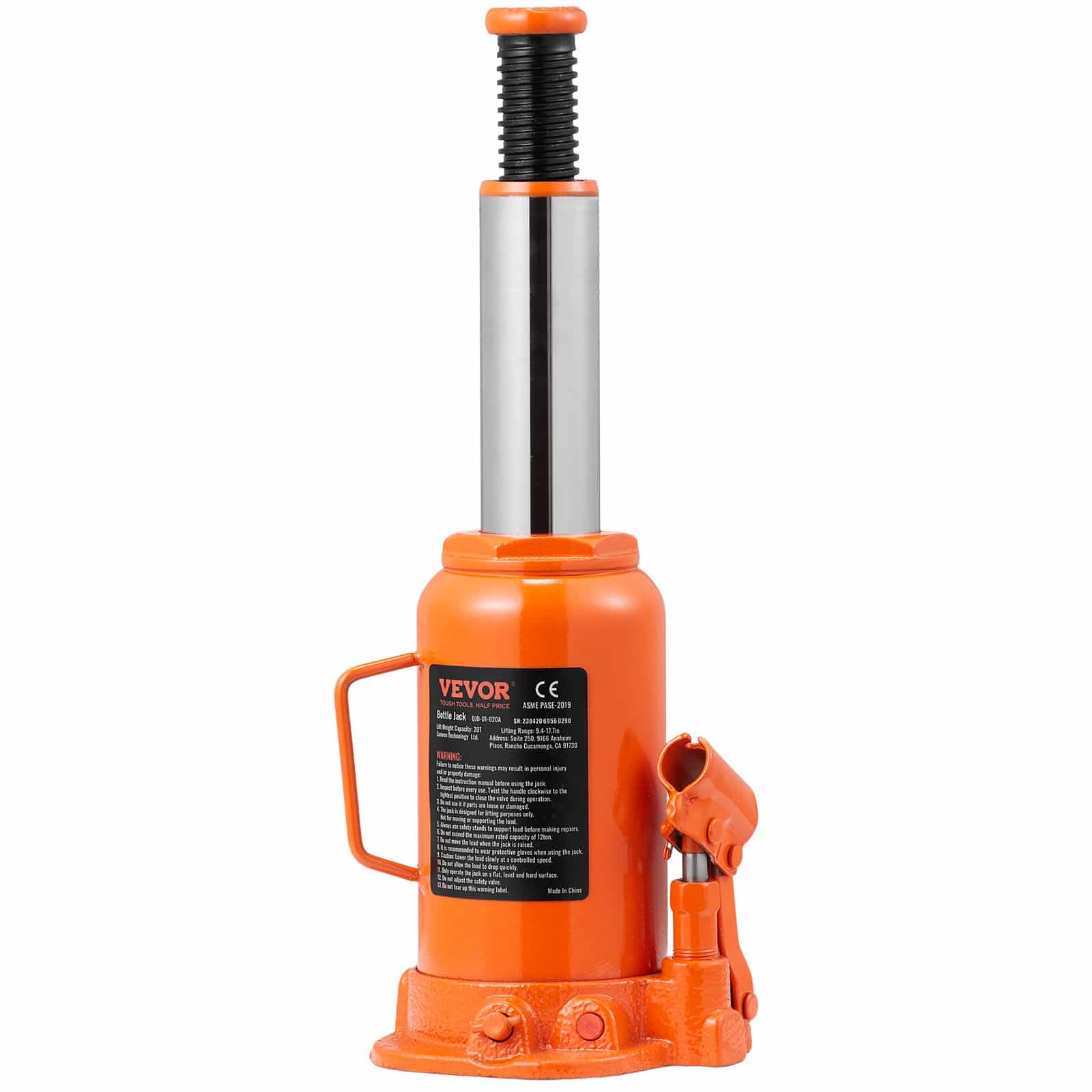 VEVOR 20 Ton Hydraulic Bottle Jack, 240-450 mm Lift Range, 3-Section Handle, for Car, Truck, RV, Auto Repair & Industry - Image 11