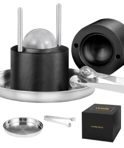 VEVOR 60mm Ice Ball Press Kit – Aircraft Aluminum Ice Sphere Maker with Tong & Tray for Whiskey, Cocktails, Black