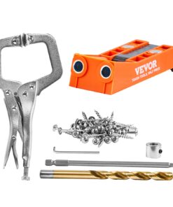 VEVOR 56-Piece Pocket Hole Jig Kit with 22.9 cm C-Clamp, Step Drill, Stop Ring, Drive Bit & Screws for DIY Woodworking