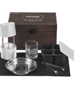 VEVOR 60 mm Ice Ball Press Kit – Aluminum Ice Sphere Maker with Mold, Tray, Tong & Glass for Whiskey, Cocktails & Parties