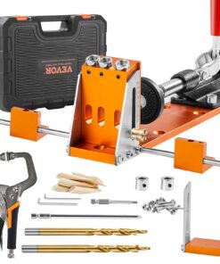 VEVOR 34-Piece Adjustable Pocket Hole Jig Kit with 27.9 cm C-Clamp, Step Drill Bits, Wrenches & Toolbox for DIY Carpentry