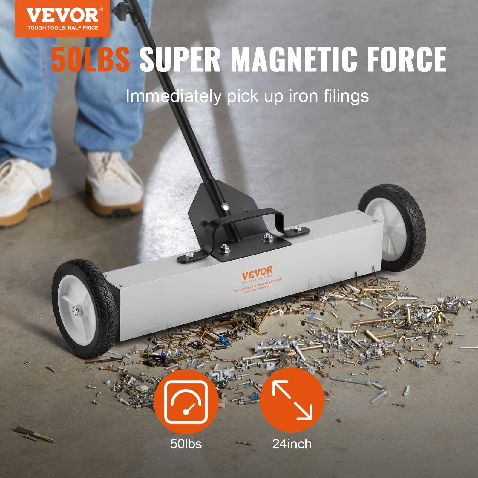 VEVOR 22.7 kg Push Magnetic Sweeper with Wheels, 74 cm Wide, Telescopic Handle for Lawn, Garage & Workshop Cleanup — attēls 2