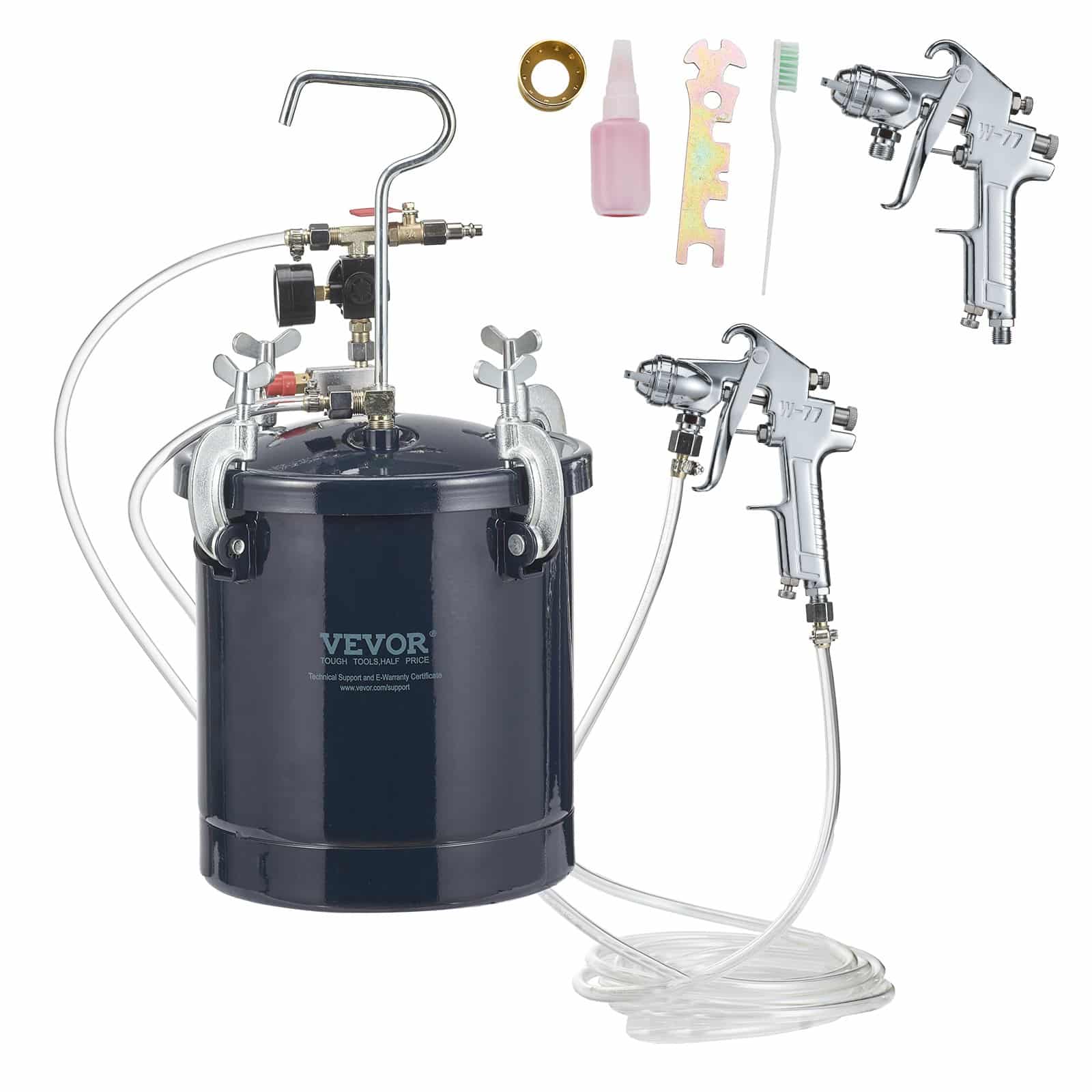 VEVOR 10L Spray Paint Pressure Pot with 2 Spray Guns (1.5mm & 4mm Nozzles), Adjustable 60PSI for Home, Auto & Industrial Use