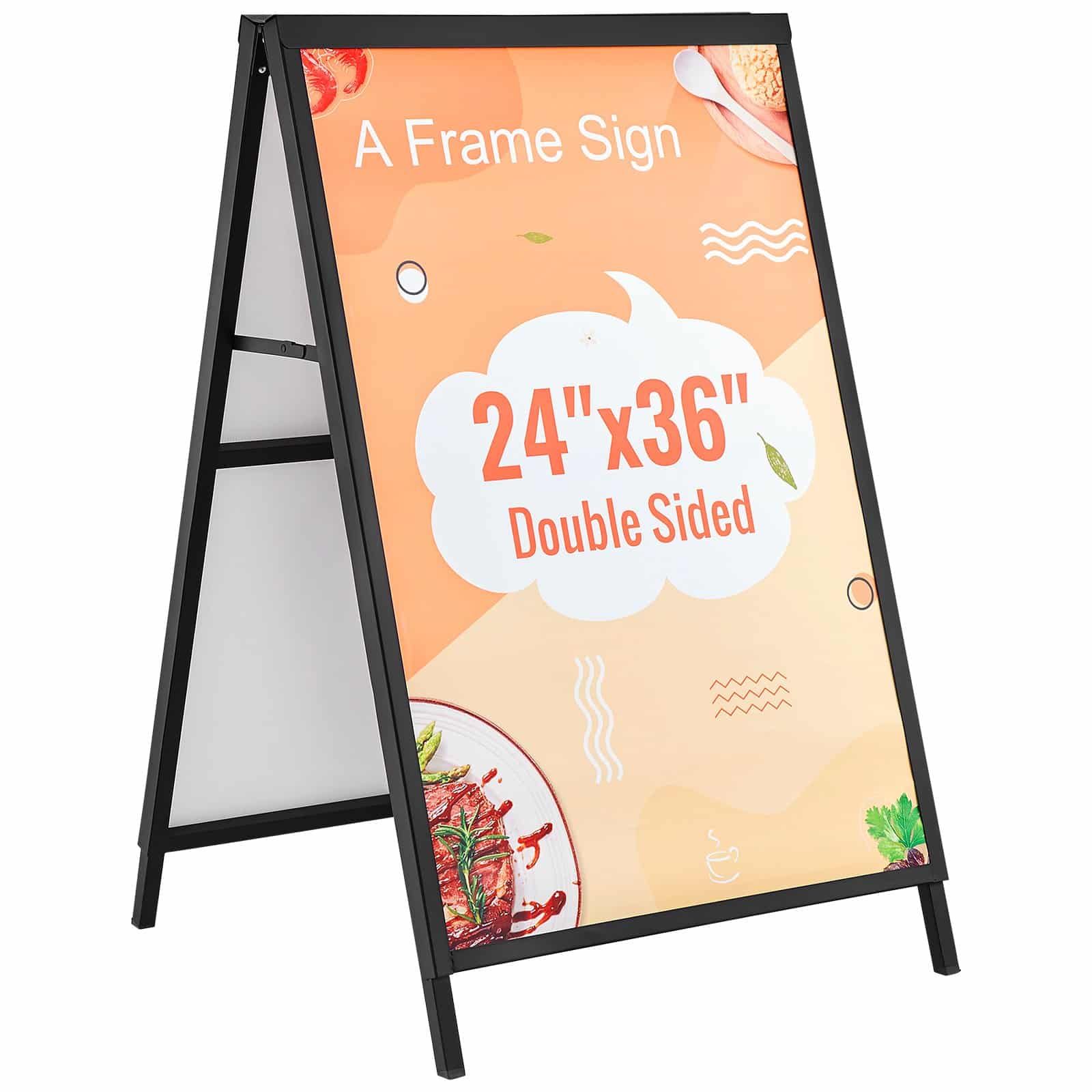 VEVOR 61x91 cm A-Frame Sidewalk Sign Holder, Double-Sided Folding Steel Poster Stand for Outdoor Advertising, Frame Only
