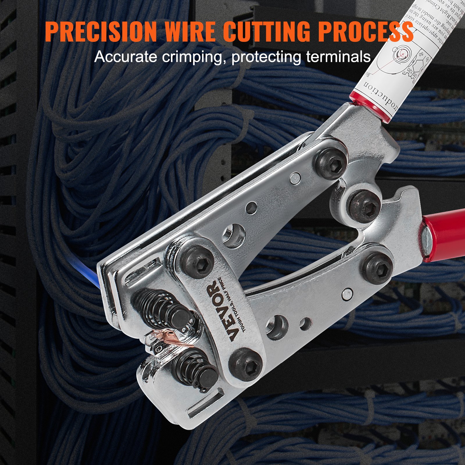 VEVOR Heavy Duty Battery Cable Crimping Tool Set with Cutter, 6-50mm² Dies, 95 Copper Lugs, 100 Heat Shrink Tubes - Image 3