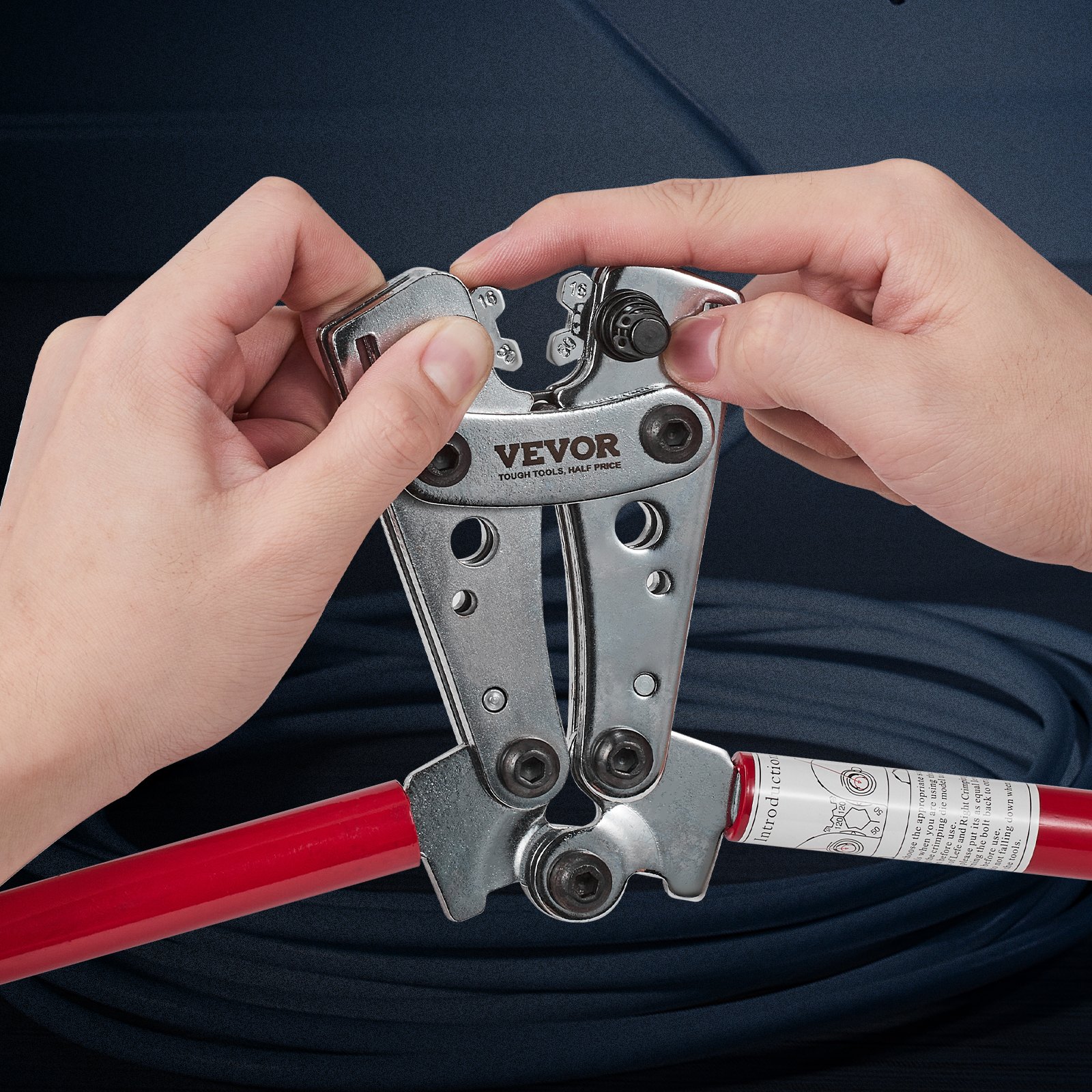 VEVOR Heavy Duty Battery Cable Crimping Tool Set with Cutter, 6-50mm² Dies, 95 Copper Lugs, 100 Heat Shrink Tubes - Image 8