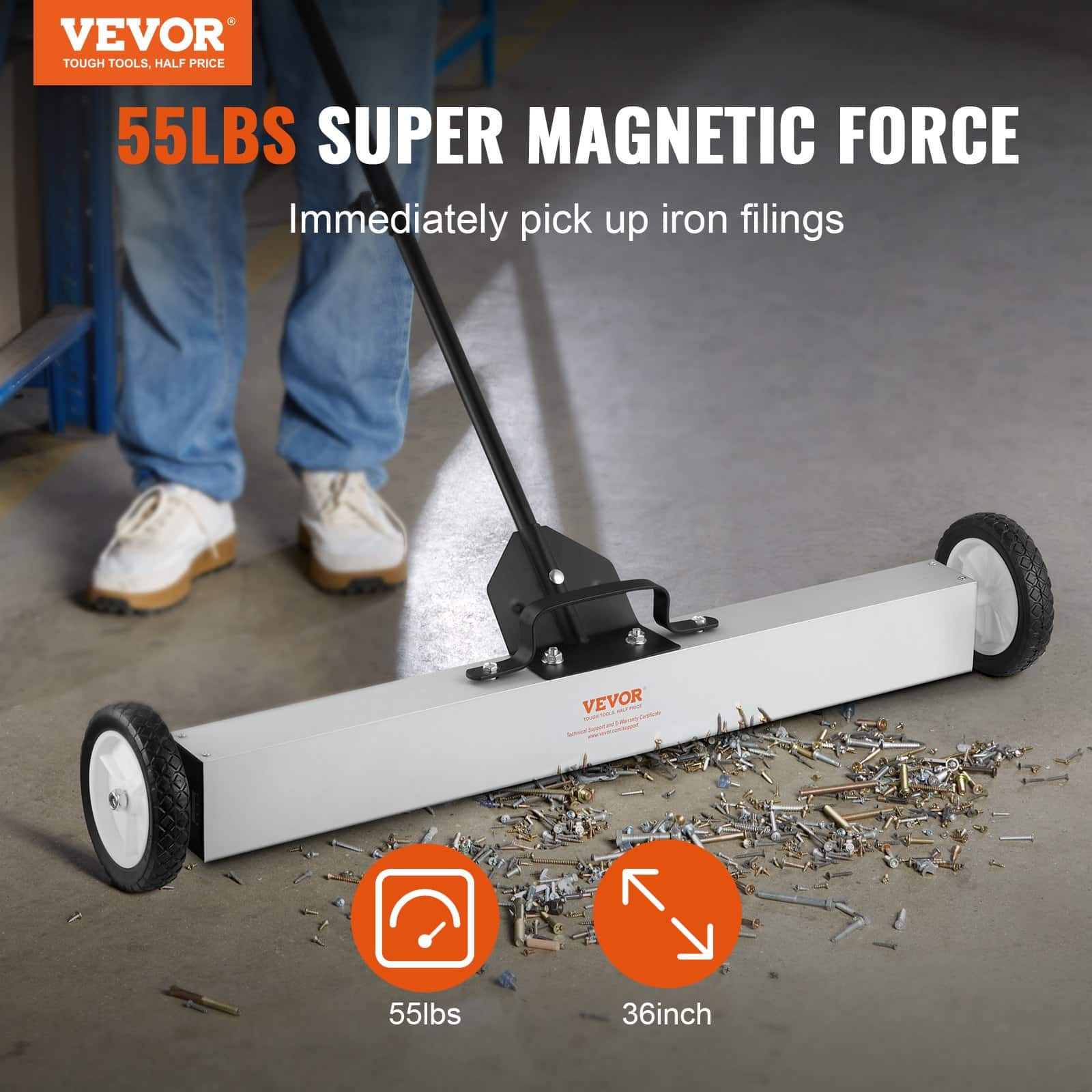 VEVOR 24.9 kg Magnetic Sweeper with Wheels, 61 cm Width, Telescopic Handle, for Yard, Garage & Workshop Metal Cleanup - Pilt 2