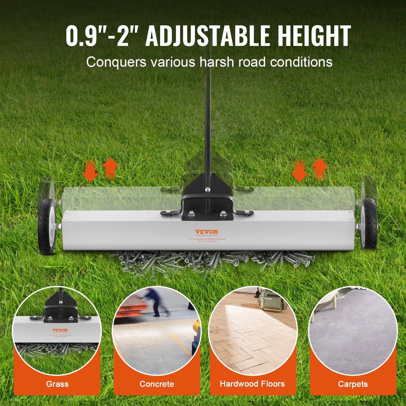 VEVOR 24.9 kg Magnetic Sweeper with Wheels, 61 cm Width, Telescopic Handle, for Yard, Garage & Workshop Metal Cleanup - Pilt 4