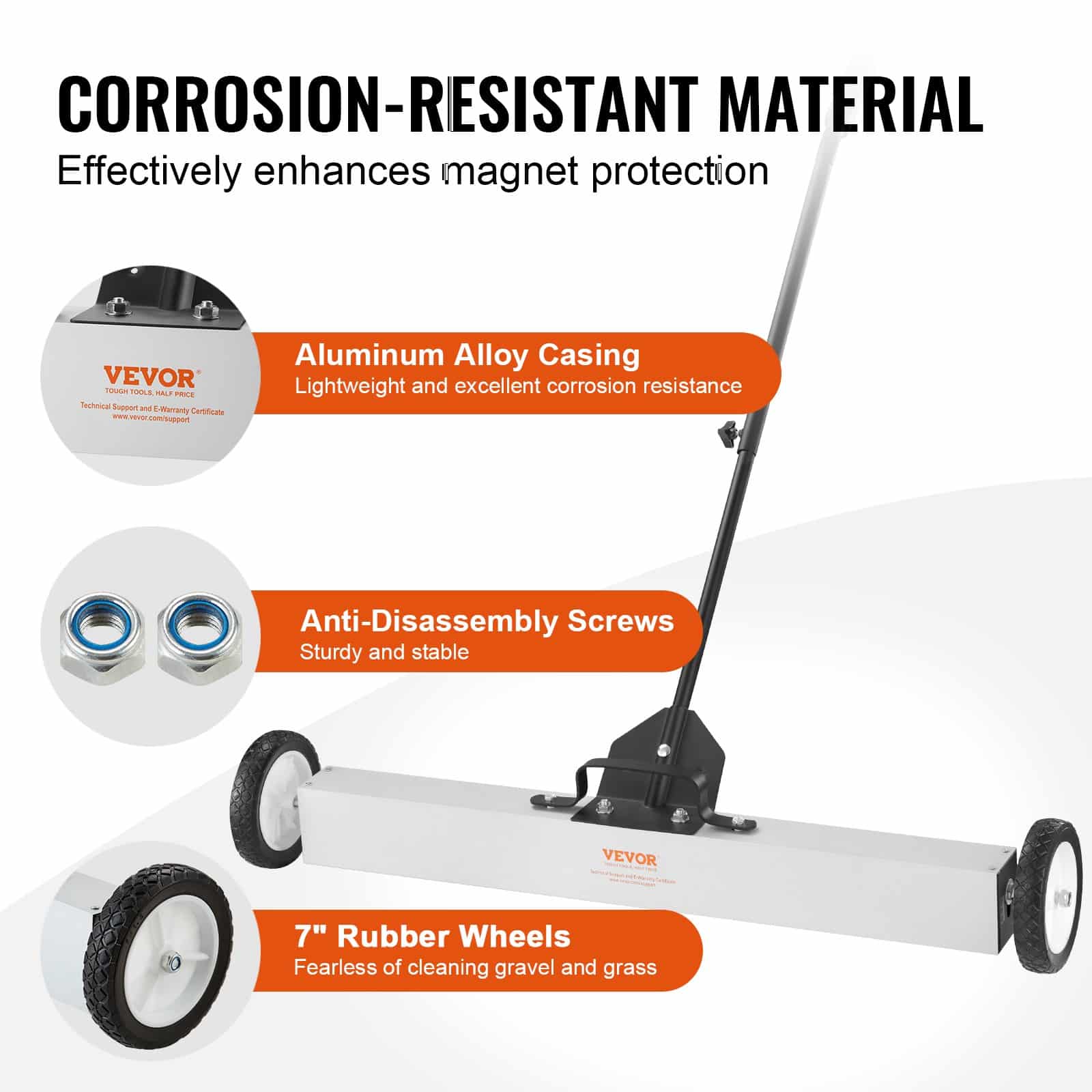 VEVOR 24.9 kg Magnetic Sweeper with Wheels, 61 cm Width, Telescopic Handle, for Yard, Garage & Workshop Metal Cleanup - Pilt 6