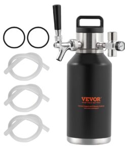 VEVOR 1.89L Stainless Steel Mini Keg Beer Growler with CO2 Regulator, Tap System & Pressure Gauge for Homebrew Draft Beer