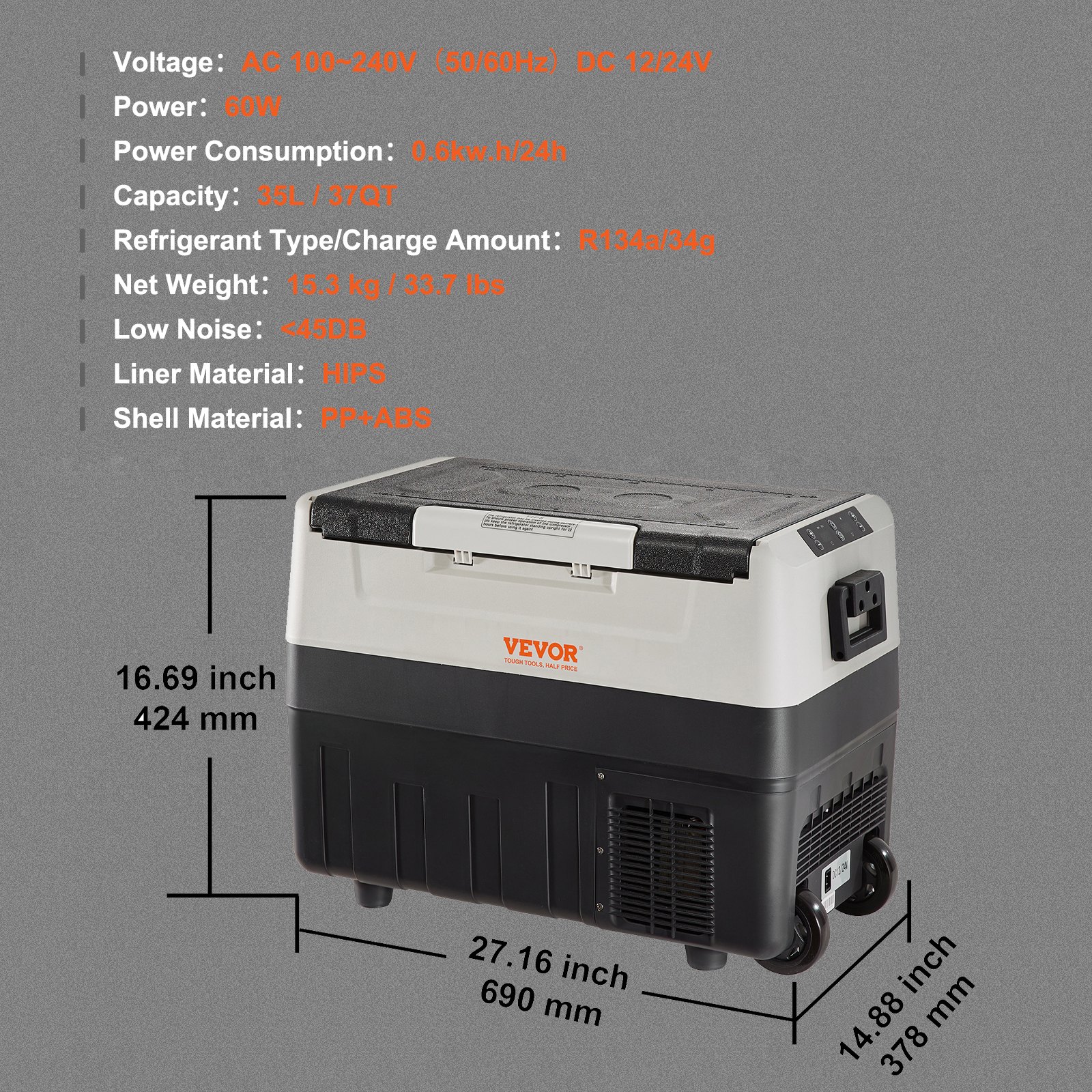 VEVOR 35L Dual Zone Portable Car Refrigerator Freezer with Compressor for Home & Vehicle Use, -20°C to 10°C - Pilt 7