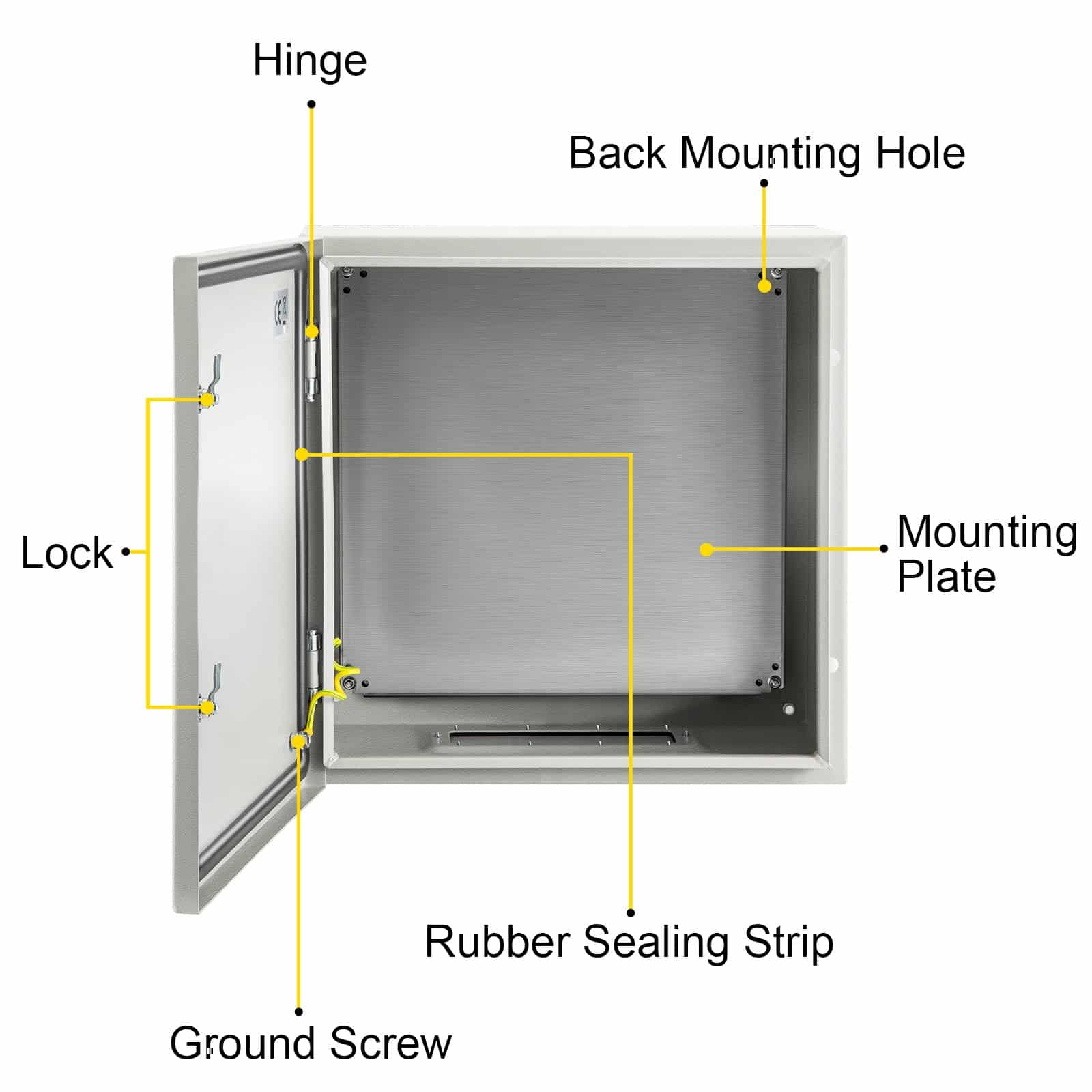 VEVOR 60x60x20 cm Steel Electrical Enclosure, IP66 Waterproof NEMA 4X Junction Box with Mounting Plate for Indoor/Outdoor Use — изображение 9