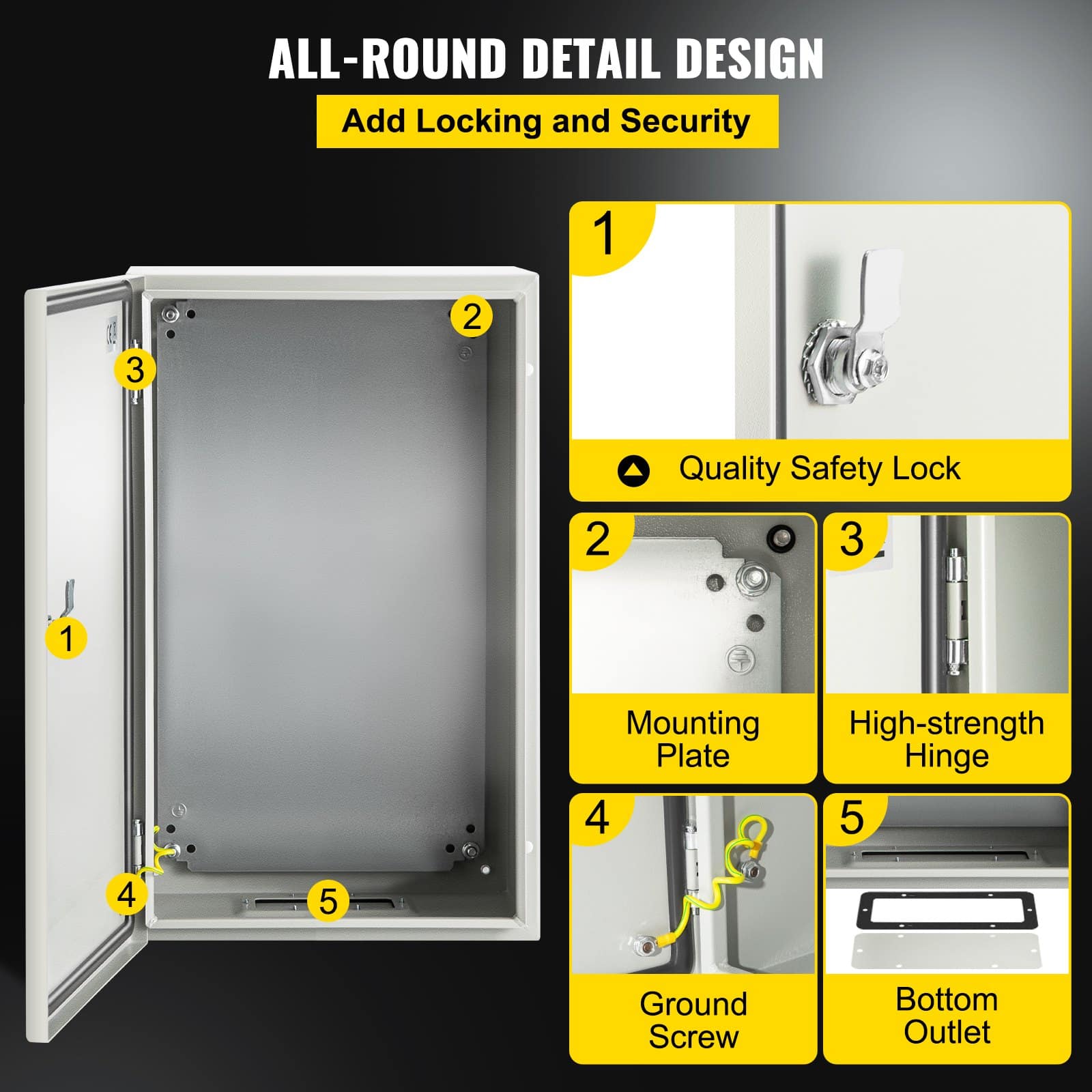 VEVOR Steel Electrical Enclosure 50.8x30.5x25.4cm, IP66 Waterproof Dustproof NEMA 4X Box with Mounting Plate for Indoor/Outdoor Use — изображение 5