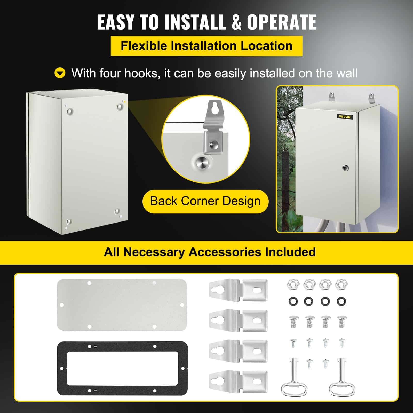 VEVOR Steel Electrical Enclosure 50.8x30.5x25.4cm, IP66 Waterproof Dustproof NEMA 4X Box with Mounting Plate for Indoor/Outdoor Use — изображение 6