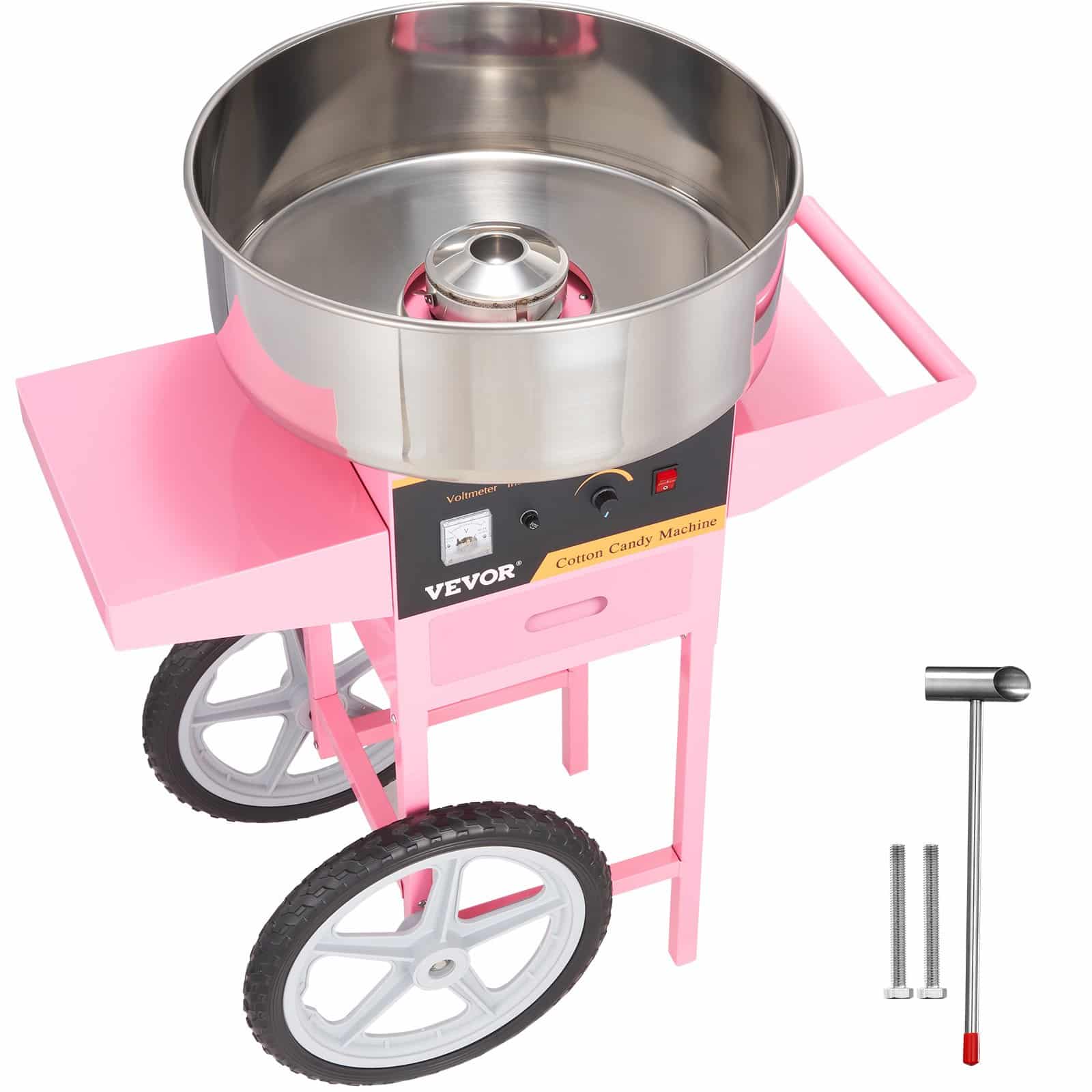 VEVOR 1050W Commercial Cotton Candy Machine with Cart, Adjustable Temp, Candy Storage, for Parties & Events