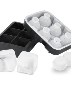 VEVOR Silicone Ice Ball & Cube Tray Set with Lids – 2 Pack, 6 x 4.3 cm Spheres & 6 x 5 cm Cubes for Whiskey & Cocktails