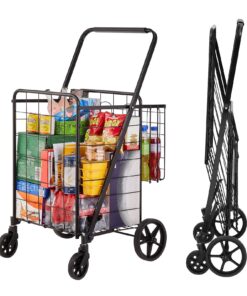 VEVOR Складная Тележка для Покупок с Двойными Корзинами, Грузоподъемность 50кг, 360° Колеса, Прочная и Компактная