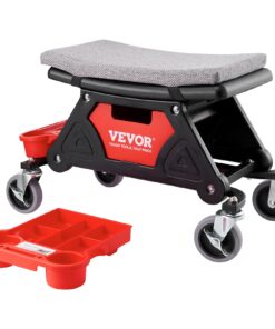 VEVOR Rolling Mechanic Stool with 136kg Capacity, 10cm Wheels, 3 Tool Trays & Drawer – Heavy-Duty Garage Creeper Seat