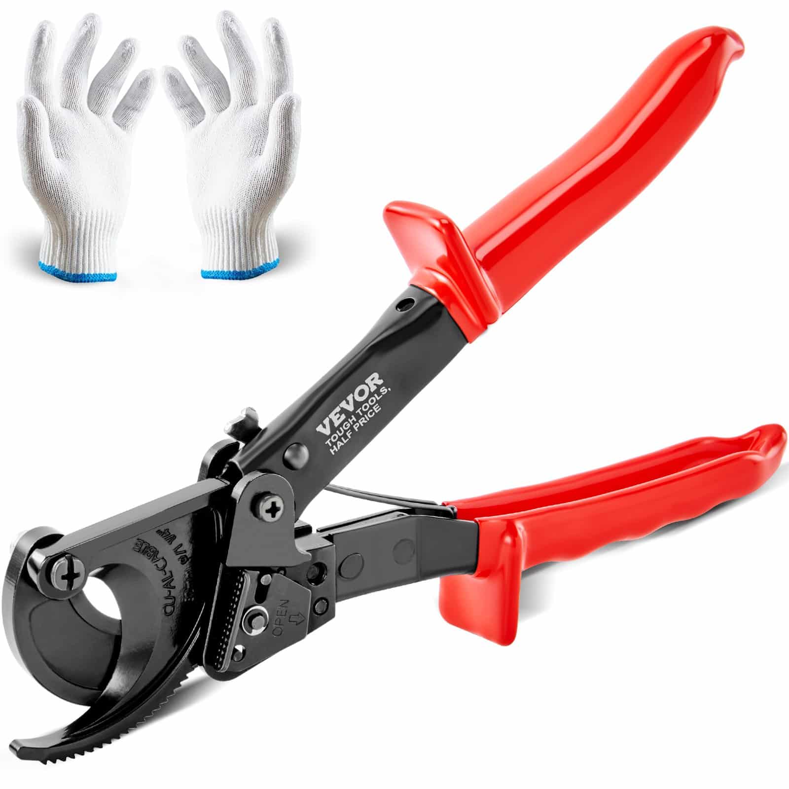 VEVOR Ratcheting Cable Cutter 25.4 cm, Cuts Wire up to 240 mm², Spring Steel Blade, Ergonomic Grip, Quick-Release Lever