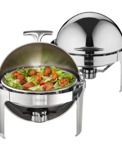 VEVOR 6L Roll Top Chafing Dish Set, 2-Pack Stainless Steel Buffet Warmer with Lid, Pans, Stand & Fuel Holders for Catering