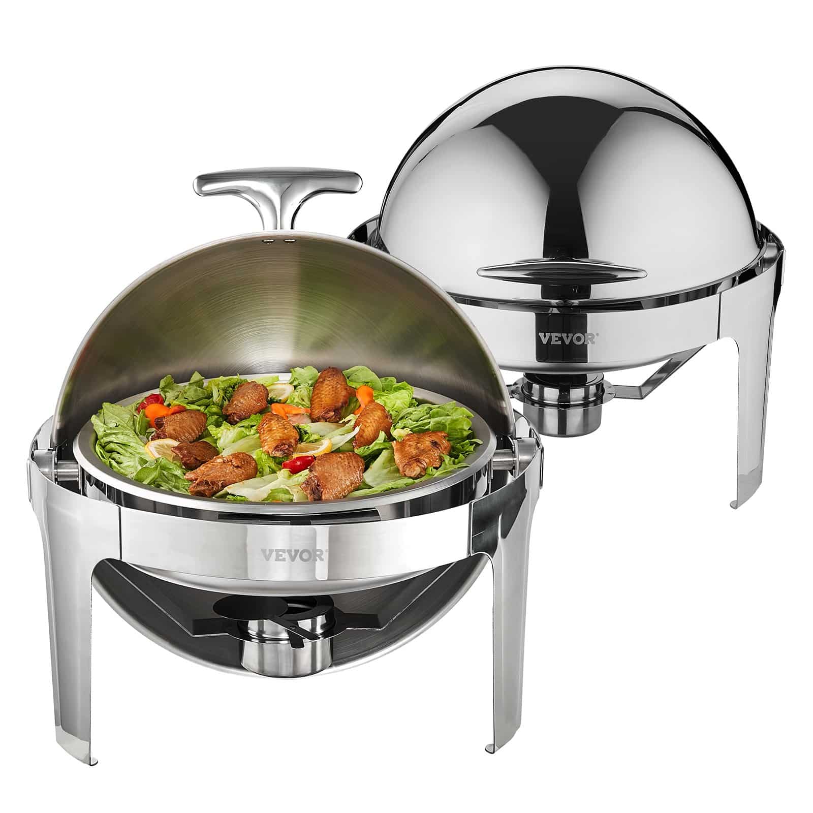 VEVOR 6L Roll Top Chafing Dish Set, 2-Pack Stainless Steel Buffet Warmer with Lid, Pans, Stand & Fuel Holders for Catering