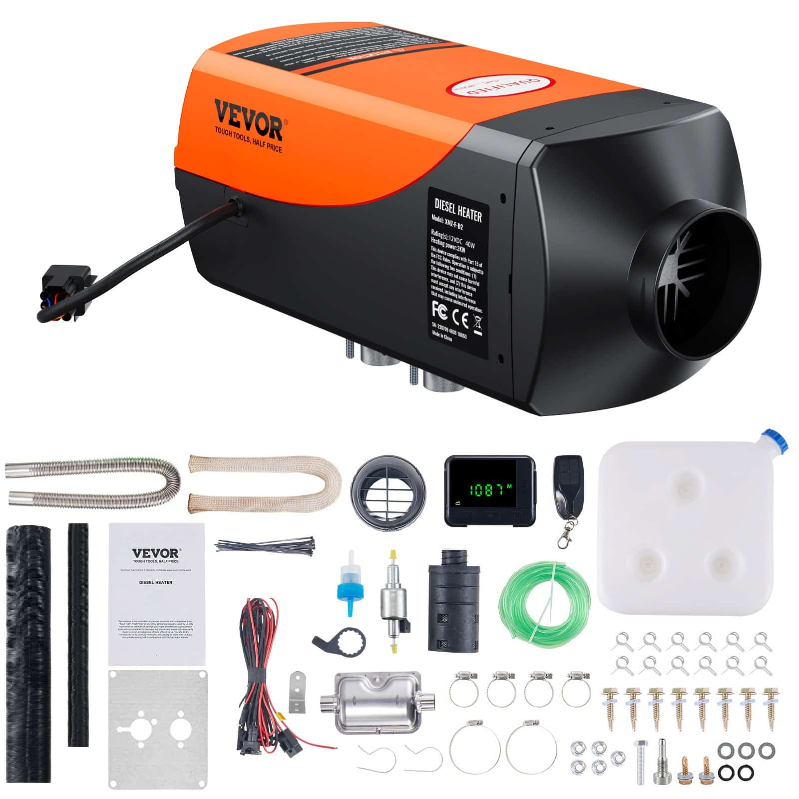 VEVOR 2kW 12V/24V Diesel Air Heater with Remote, LCD, 10L Tank – Fast Heating for Camper, RV, Boat, Trailer