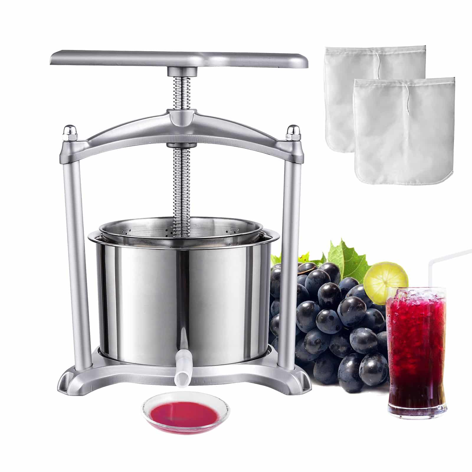 VEVOR 5.5L Manual Fruit & Wine Press with 2 Stainless Steel Barrels, Juice & Oil Extractor for Kitchen, Cheese, Olive, Grape - Зображення 9