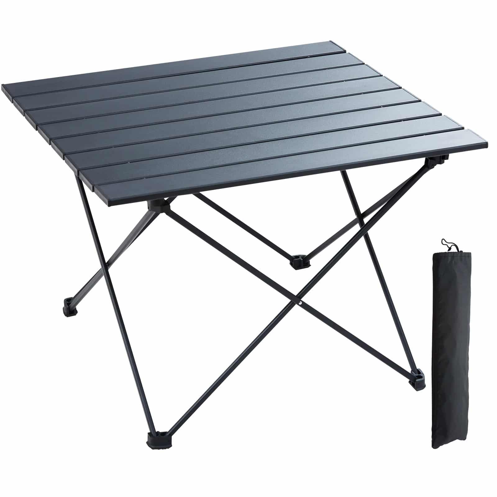 VEVOR Folding Camping Table, Aluminum Alloy, Portable & Lightweight, 565x460x405 mm, 30 kg Load, w/ Carry Bag, Black