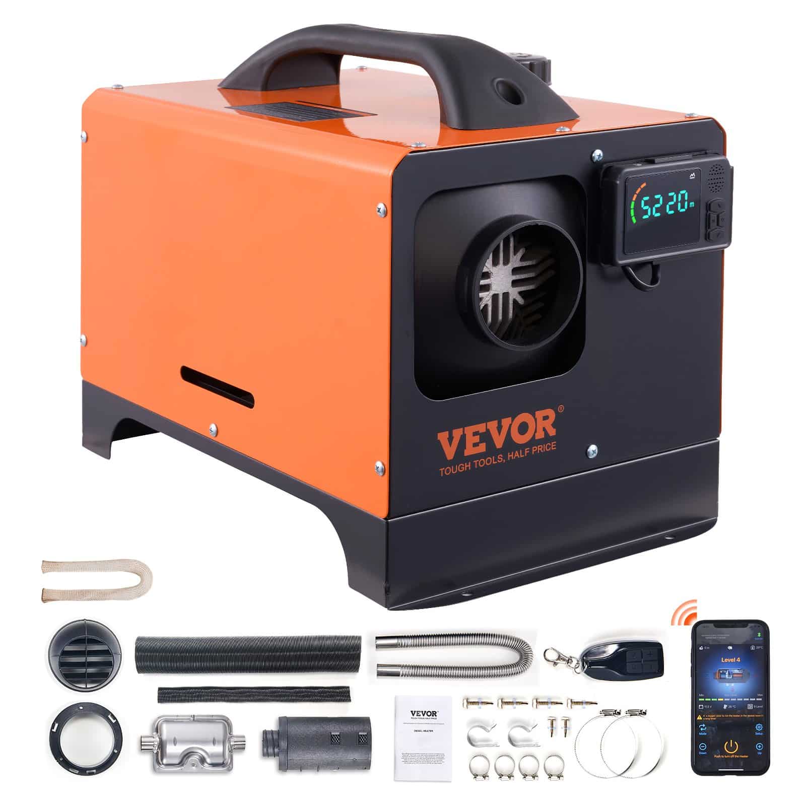 VEVOR 12V 5KW Diesel Air Heater All-in-One with Bluetooth App & LCD, Portable for Car, RV, Boat, 15–20m² Heating Area