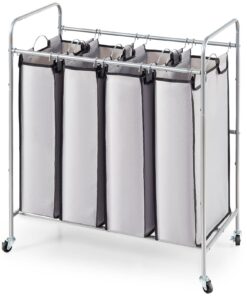 VEVOR 4-Section Rolling Laundry Sorter Cart with Removable Waterproof Bags & Lockable Wheels - Heavy-Duty Clothes Organizer
