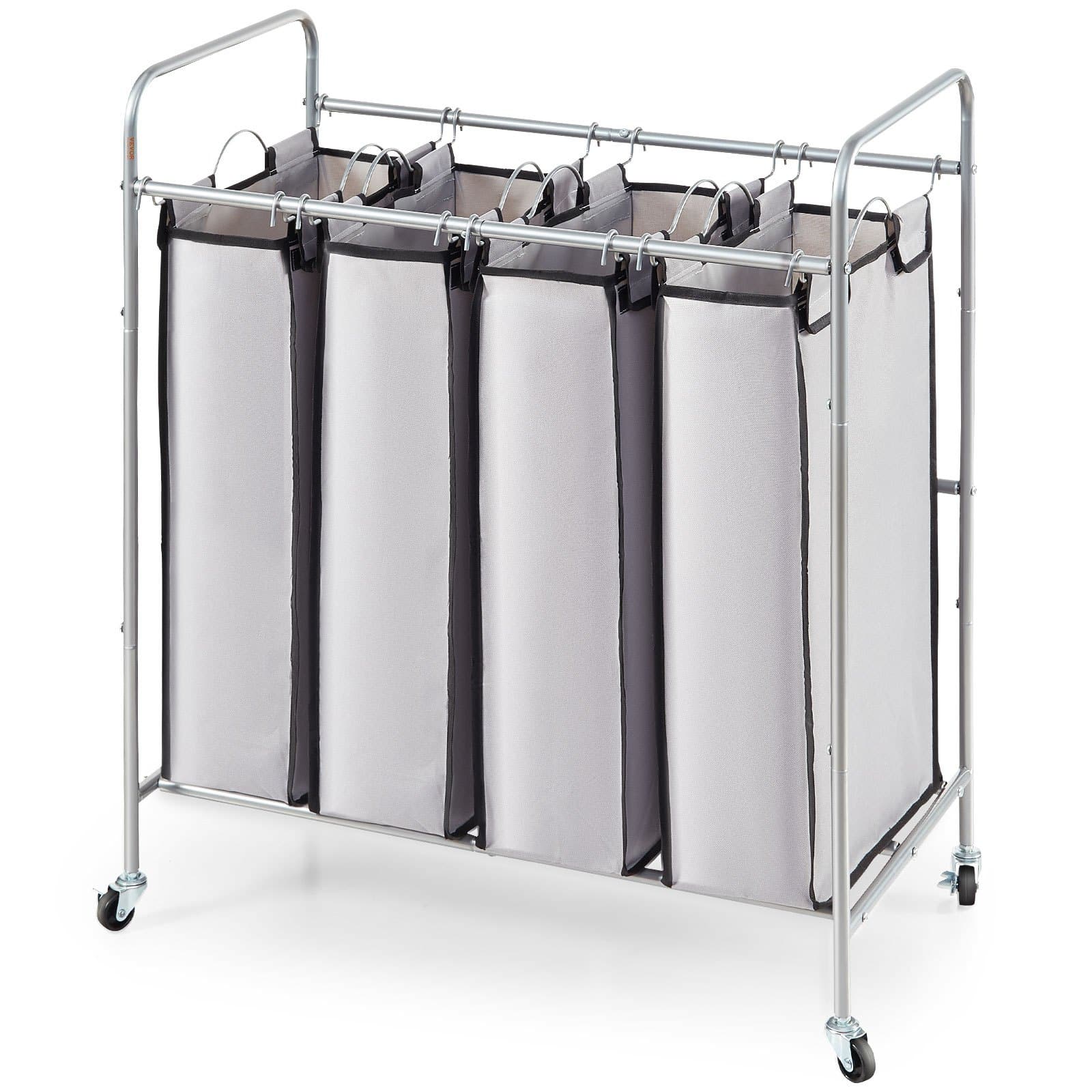 VEVOR 4-Section Rolling Laundry Sorter Cart with Removable Waterproof Bags & Lockable Wheels - Heavy-Duty Clothes Organizer