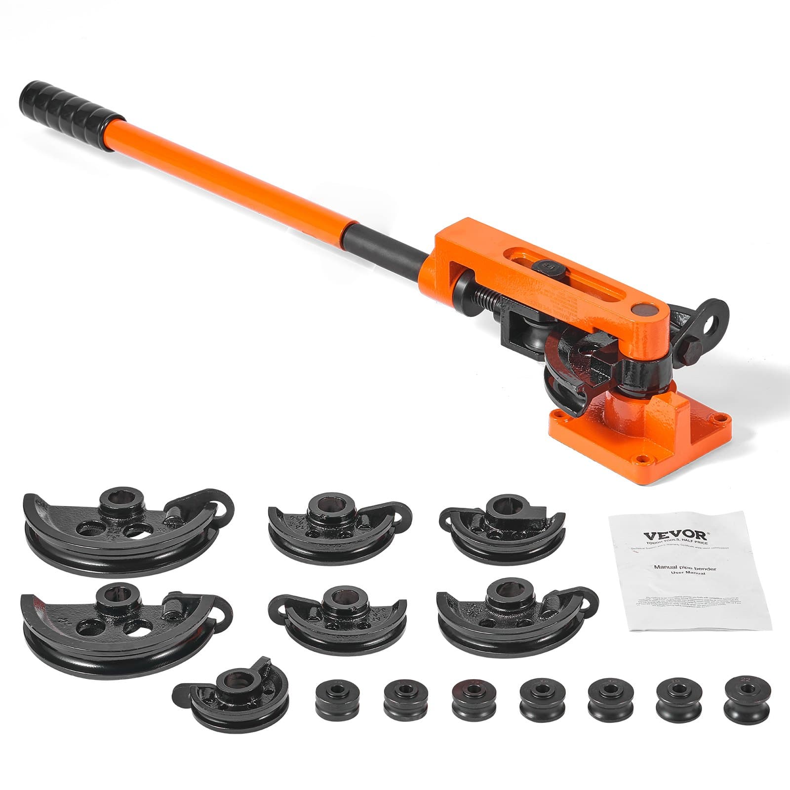 VEVOR Manual Pipe Tube Bender 10–25 mm OD with 7 Dies, 180° Bending Tool for Copper & Aluminum HVAC, Auto Repair