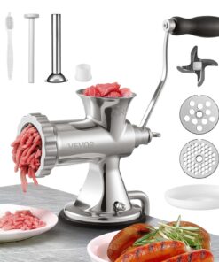 Ручная мясорубка VEVOR, нержавеющая сталь 304, с всасывающим основанием и зажимом, 2 тарелки, колбаса и насадки для печенья