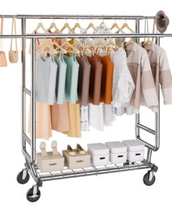 VEVOR прочная двойная вешалка для одежды с регулируемой высотой, выдвижными штангами, нижней полкой, нагрузка до 272кг