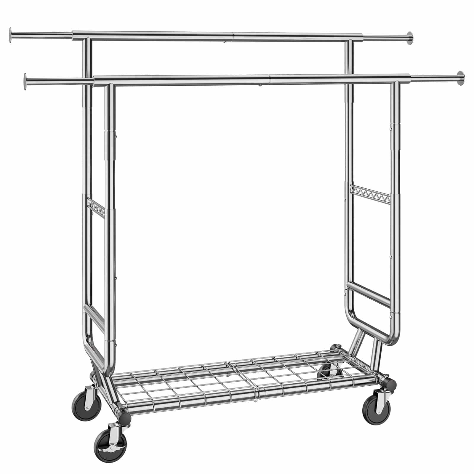 VEVOR Heavy Duty Double Clothes Rack with Adjustable Height, Extendable Rods, Bottom Shelf, 272kg Capacity, Lockable Wheels - Image 9