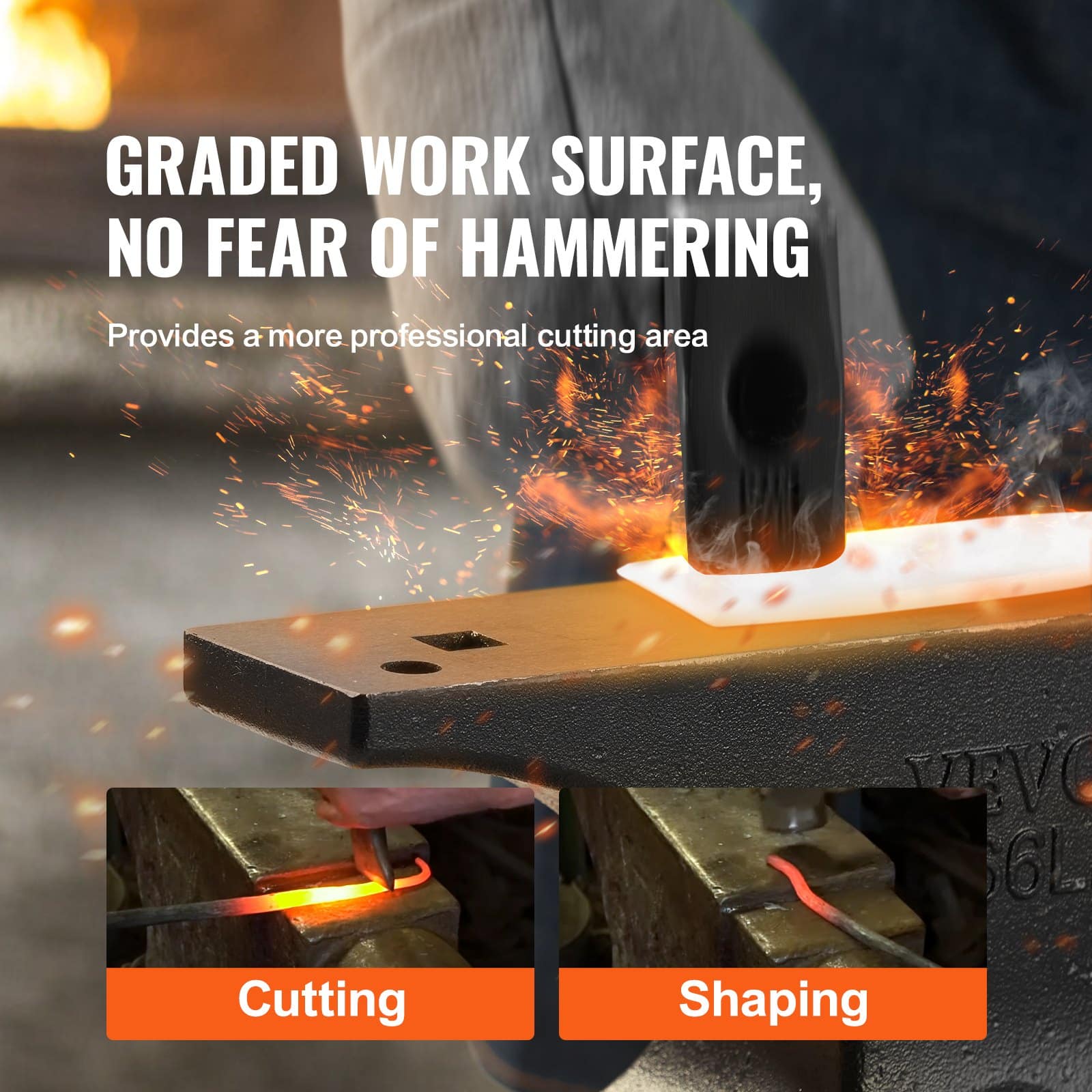 VEVOR 29.9 kg Cast Steel Blacksmith Anvil, Single Horn, High Hardness, Round & Square Holes, Stable Base, Forging Tool — изображение 4