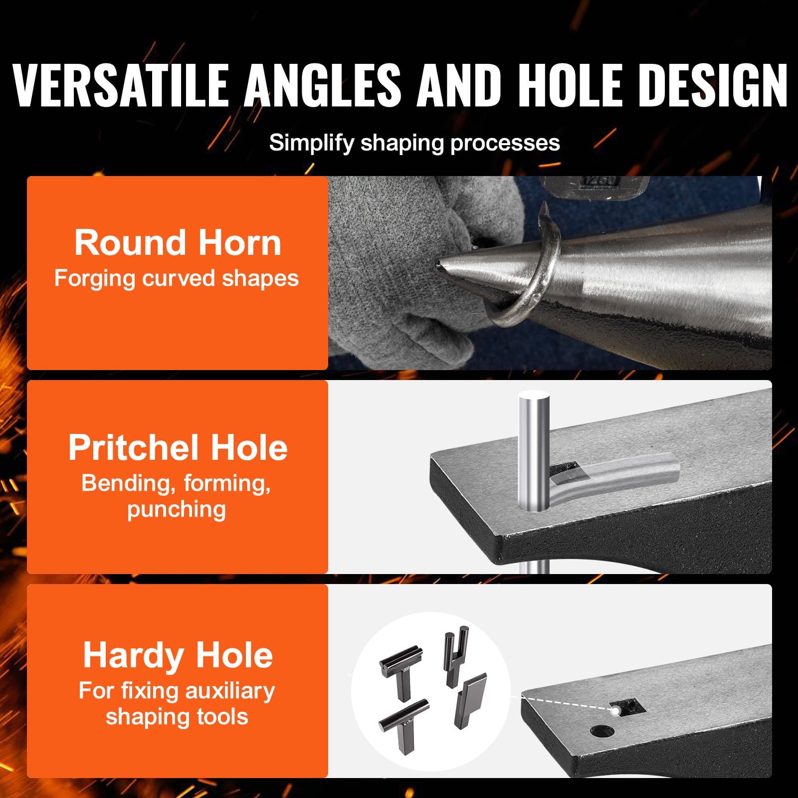 VEVOR 29.9 kg Cast Steel Blacksmith Anvil, Single Horn, High Hardness, Round & Square Holes, Stable Base, Forging Tool — изображение 5