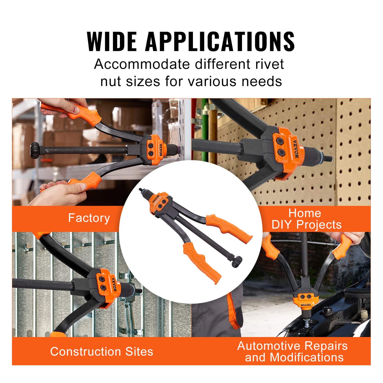 VEVOR Rivet Nut Tool Kit, 35.6 cm Rivnut Gun with 7 Mandrels, 70 Rivet Nuts, Durable Case for DIY & Auto Repair – Paveikslėlis 6