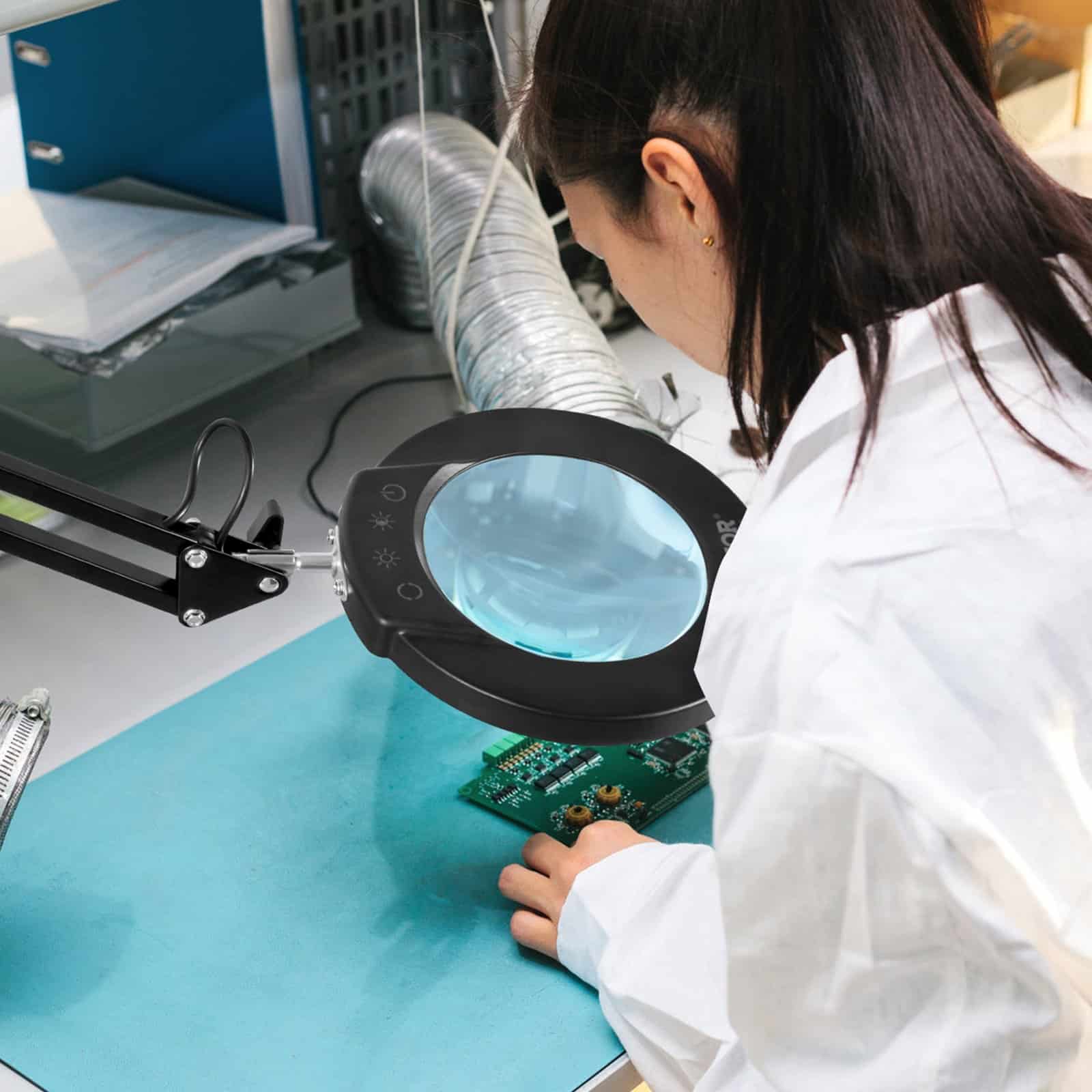 VEVOR 5X Magnifying Lamp with Light, 10.9 cm Glass Lens, 5 Color Modes, Touch Control, Dimmable LED Clamp Light — Attēls 8